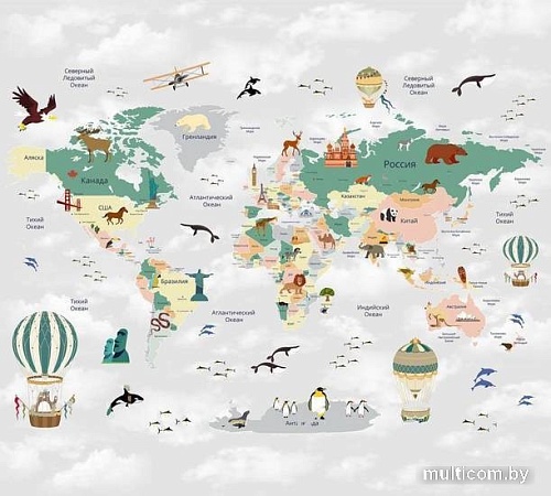 Фотообои Vimala Познавательная карта мира 270x300