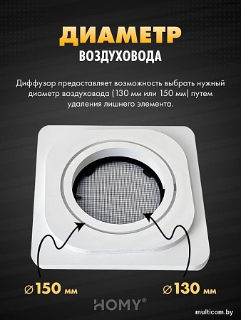 Вентиляционная решетка HOMY AIR квадратный AS125W 20x20 (белая)