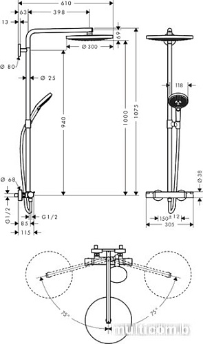 Душевая система Hansgrohe Raindance Select S 300 2jet Showerpipe [27133400]