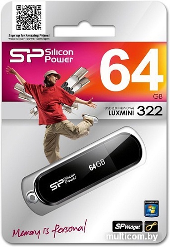 USB Flash Silicon-Power LuxMini 322 Black 64GB (SP064GBUF2322V1K)