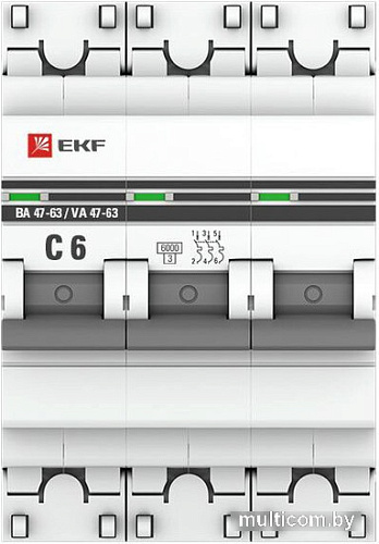 Выключатель автоматический EKF ВА 47-63 3P 6А (C) 6kA mcb4763-6-3-06C-pro