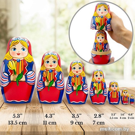 Развивающая игра Брестская Матрешка С тюльпанами в народном голландском костюме (набор 7 шт)