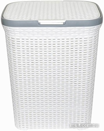 Корзина ВиолетПласт для белья 60 л с крышкой Ротанг (белый)