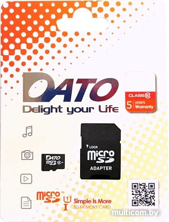 Карта памяти Dato microSDHC DTTF016GUIC10 16GB (с адаптером)