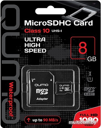 Карта памяти QUMO microSDHC QM8GMICSDHC10U1 8GB (с адаптером)