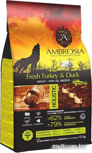 Сухой корм для собак Ambrosia Adult All Breeds Fresh Turkey & Duck (для всех пород с индейкой и уткой) 12 кг