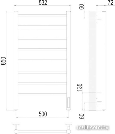 Полотенцесушитель TERMINUS Аврора П8 500x850 электро