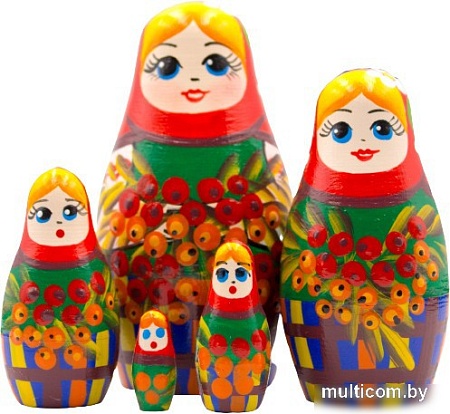 Развивающая игра Брестская Матрешка С русскими мотивами и ветвями рябины (набор 5 шт)