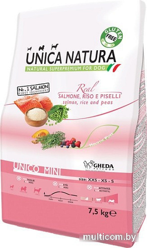 Сухой корм для собак Unica Natura Unico Mini с лососем, рисом и горохом 7.5 кг