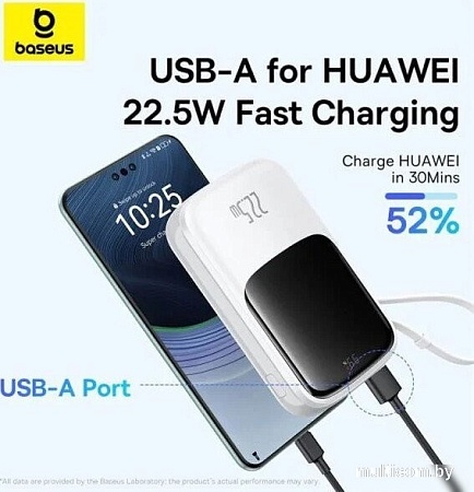 Внешний аккумулятор Baseus Qpow Pro+ Digital Display Fast Charge 22.5W 10000mAh (белый)