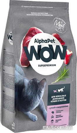 Сухой корм для кошек AlphaPet WOW для взрослых кошек утка и потроха 121316 (7 кг)