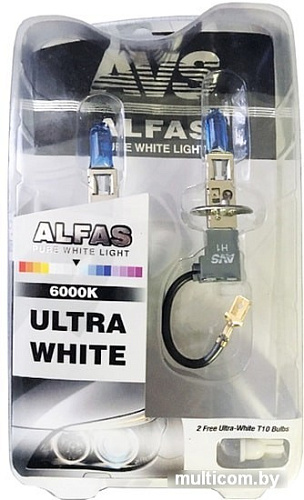Лампа накаливания AVS Alfas Ультра-белый 6000К H1+T10 2+2шт
