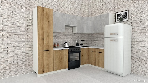 Готовая кухня ВерсоМебель Эко-2 1.4x2.7 правая (бетонный камень/дуб эвок прибрежный/ст. альберика)