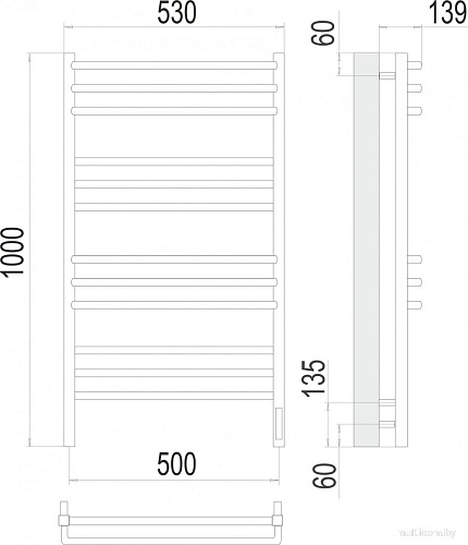 Полотенцесушитель TERMINUS Соренто П12 500x1000 (сенсор быстрого касания, RAL 9003 белый)