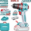 Дрель-шуруповерт Total TDLI20668 (с 2-мя АКБ, кейс)