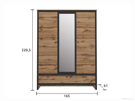 Шкаф распашной BRW Loft SZF3D2S (дуб вотан/черный)