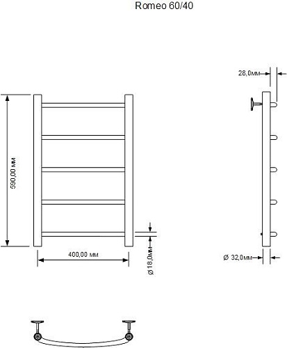 Полотенцесушитель Aquanet Romeo 60x40 281985 (правый)