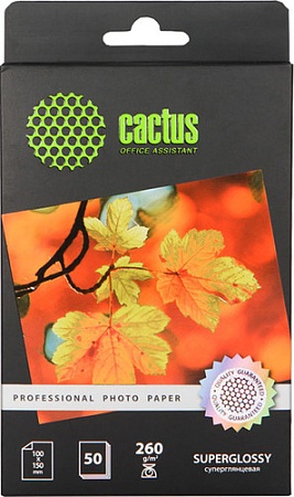Фотобумага CACTUS Суперглянцевая A6 260 г/кв.м. 50 листов (CS-HGA626050)
