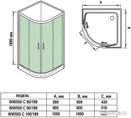 Душевой уголок WeltWasser WW500 С 100/189