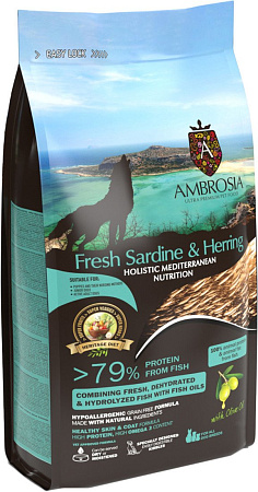 Сухой корм для собак Ambrosia Mediterranean Puppy & Growth All Breeds Fresh Sardine & Herring (для щенков и молодых собак с сардиной и сельдью) 5 кг