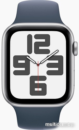 Умные часы Apple Watch SE 2 44 мм (алюминиевый корпус, серебристый/грозовой синий, спортивный силиконовый ремешок S/M)