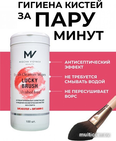 Салфетки для кистей Mischa Vidyaev Lucky Brush Антибактериальные бесспиртовые (100 шт)
