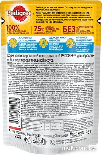 Пресервы Pedigree для взрослых собак всех пород с говядиной в соусе 85 г