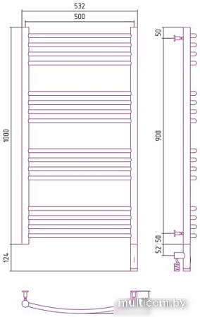 Полотенцесушитель Сунержа Богема 3.0 выгнутая 1000х500 МЭМ правый 00-5803-1050