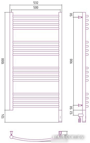 Полотенцесушитель Сунержа Богема 3.0 выгнутая 1000х500 МЭМ правый 00-5803-1050