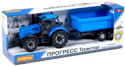 Трактор Полесье Прогресс с прицепом 91277 (синий)