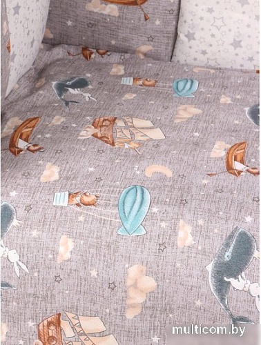 Бампер в кроватку Amarobaby Путешественники (12 подушек, серый/коричневый)