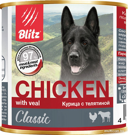 Консервированный корм для собак Blitz Classic Курица с телятиной 0.4 кг