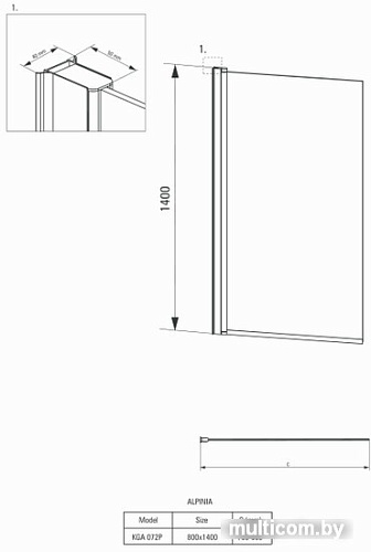 Шторка Deante Alpinia 80 KGA 072P (хром/прозрачное)