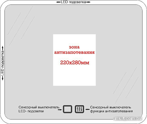 Пекам Зеркало LED Marta1-120х80spcl (сенсор прикосн./подогрев/часы)