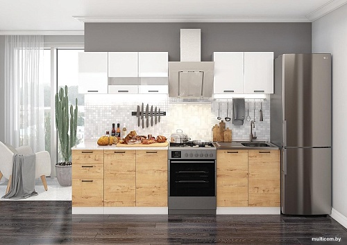 Готовая кухня ДСВ Дуся 2.0 (белый бриллиант/дуб бунратти)