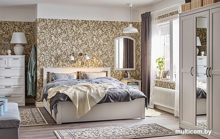 Кровать Ikea Сонгесанд 200x160 (два ящика, белый, Лонсет) 492.412.58