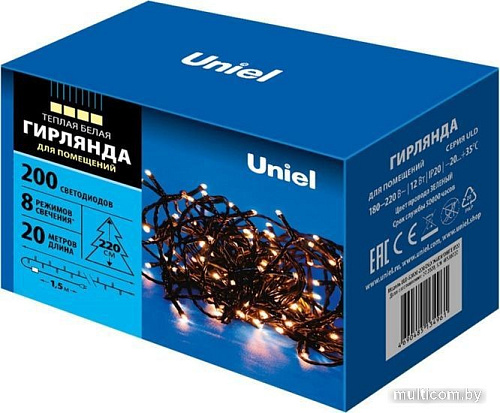 Новогодняя гирлянда Uniel ULD-S2000-200/DGA WARM WHITE IP20 UL-00007308