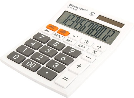 Бухгалтерский калькулятор BRAUBERG Ultra 12-WT 250496 (белый)