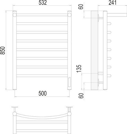 Полотенцесушитель TERMINUS Классик П8 500x850 с полкой нп электро