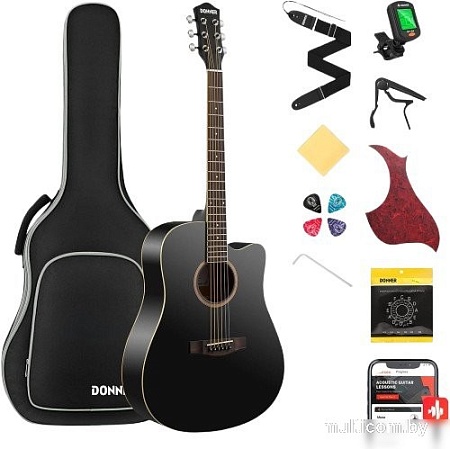 Акустическая гитара Donner DAG-1CB Black (с комплектом аксессуаров)