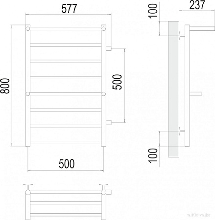 Полотенцесушитель TERMINUS Анкона П8 500x800 (боковое подключение м/о 500, хром)