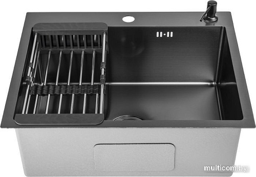 Кухонная мойка Saniteco 5045 Nano (с сифоном, дозатором и коландером)
