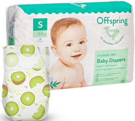 Подгузники Offspring S 3-6 кг Киви (48 шт)