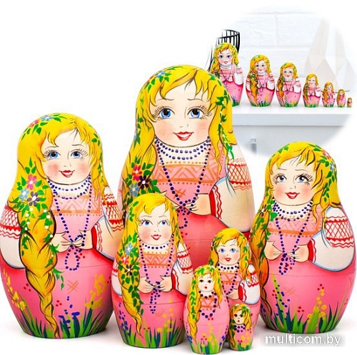 Развивающая игрушка Брестская Матрешка Девочка с косичкой - набор русских матрешек (набор 7 шт)