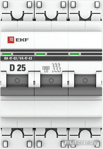 Выключатель автоматический EKF PROxima ВА 47-63 25А 3р (D) mcb4763-6-3-25D-pro
