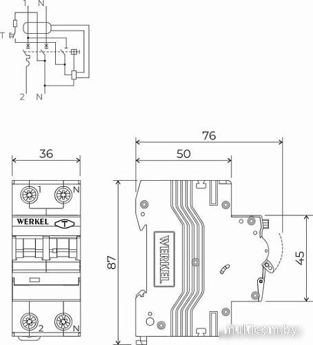 Дифференциальный автомат Werkel 1P+N 32 A 30 mА 6 kА C А W922P326