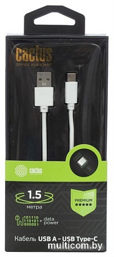 Кабель CACTUS USB Type-A - USB Type-C CS-USB.A.USB.C-1.5 (1.5 м, белый)