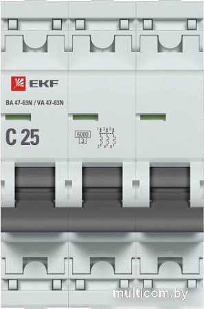 Выключатель автоматический EKF PROxima ВА 47-63N 3P 25А (C) 6кА M636325C