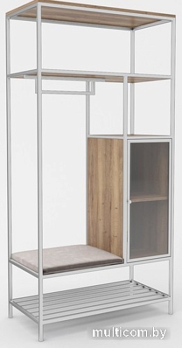 Стеллаж Hype Mebel Босс 120x200 (белый/дуб галифакс натуральный/велюр серый)