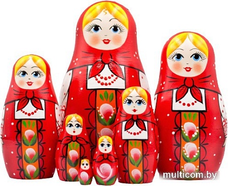 Развивающая игра Брестская Матрешка В красном платке и сарафане с орнаментом (набор 7 шт)